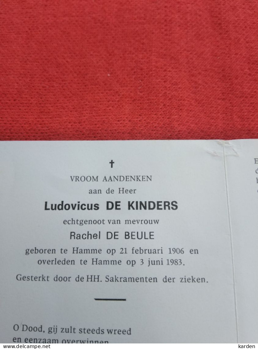 Doodsprentje Ludovicus De Kinders / Hamme 21/2/1906 - 3/6/1983 ( Rachel De Beule ) - Religion & Esotérisme