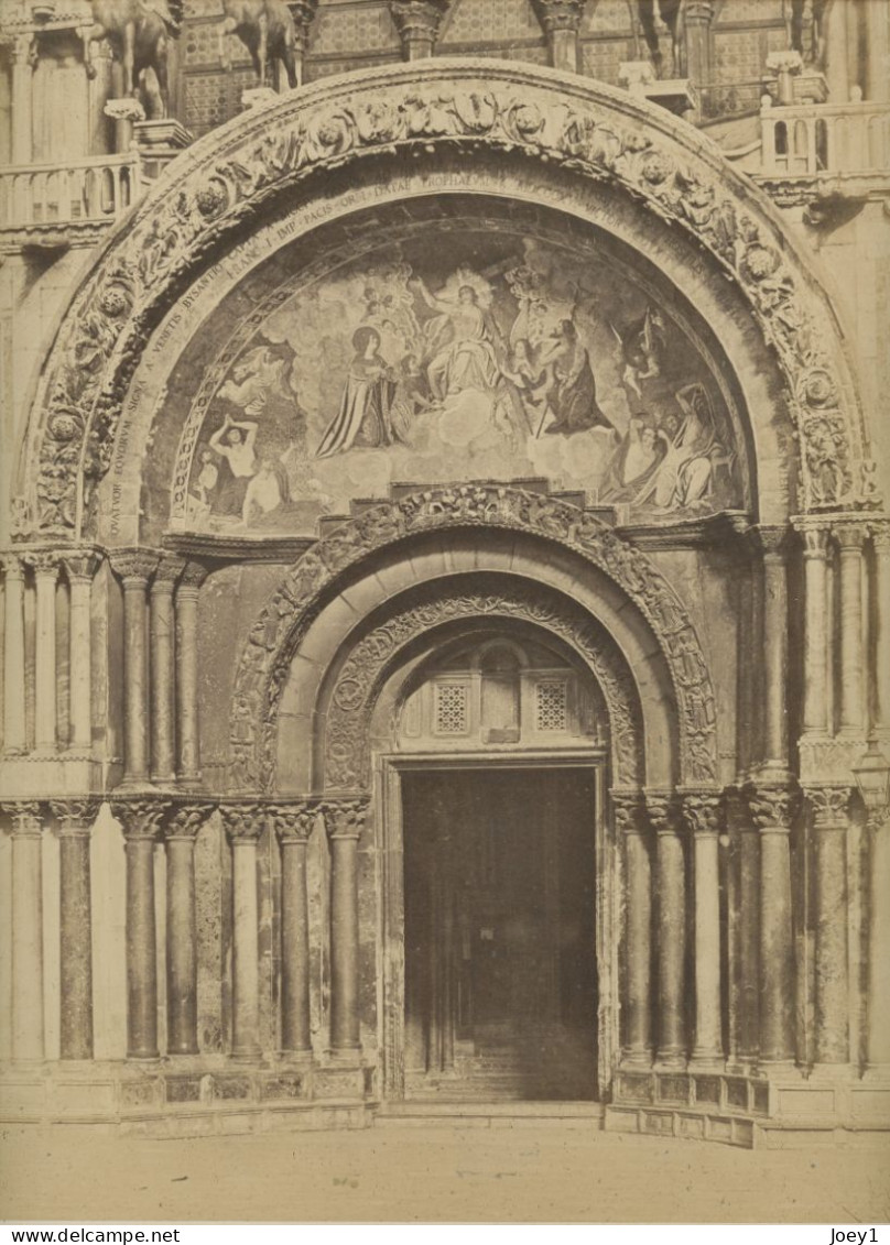 Photo Albuminée De La Porte De La Basilique St Marc à Venise - Ancianas (antes De 1900)