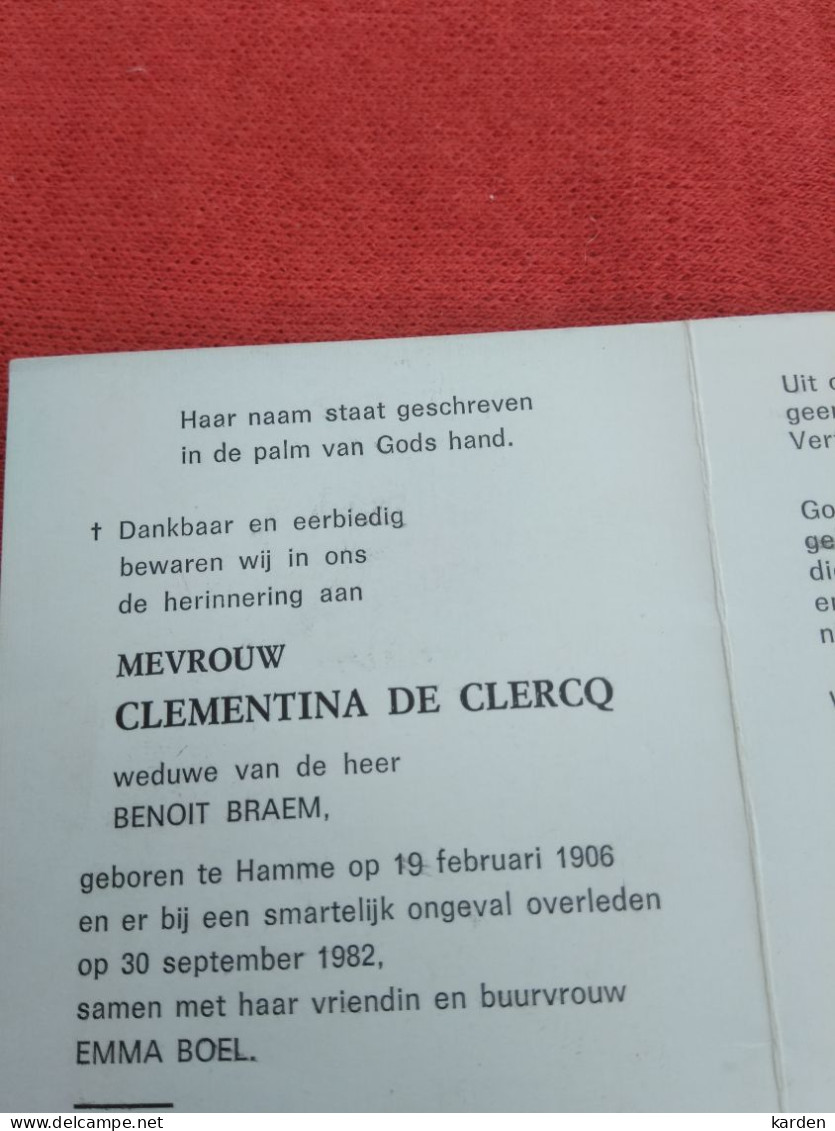 Doodsprentje Clementina De Clercq / Hamme 19/2/1906 - 30/9/1982 ( Benoit Braem ) - Religion & Esotericism