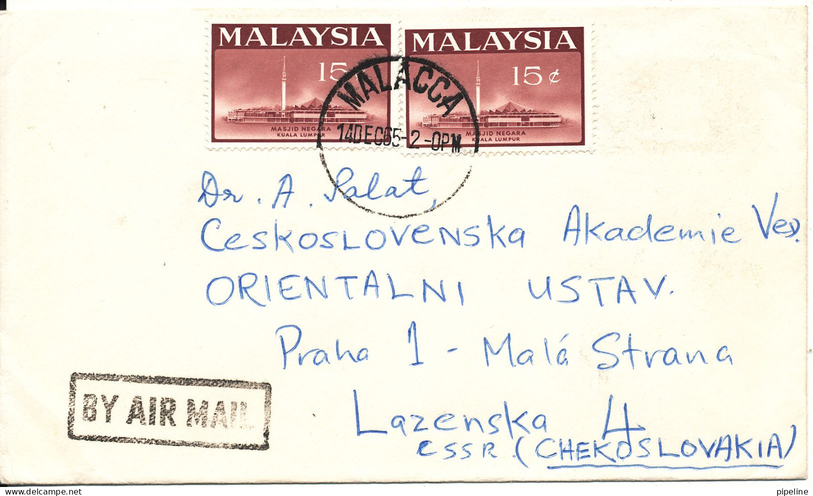 Malaysia Cover Sent Air Mail To Czechslovakia Malacca 14-12-1965 - Malesia (1964-...)