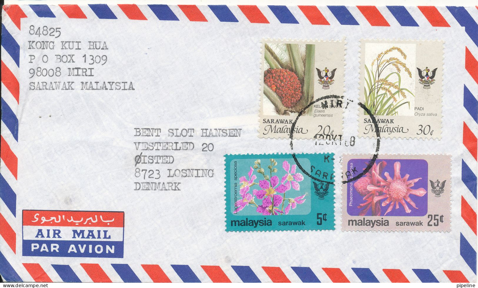 Malaysia Sarawak Air Mail Cover Sent To Denmark 12-10-1988 Topic Stamps - Maleisië (1964-...)