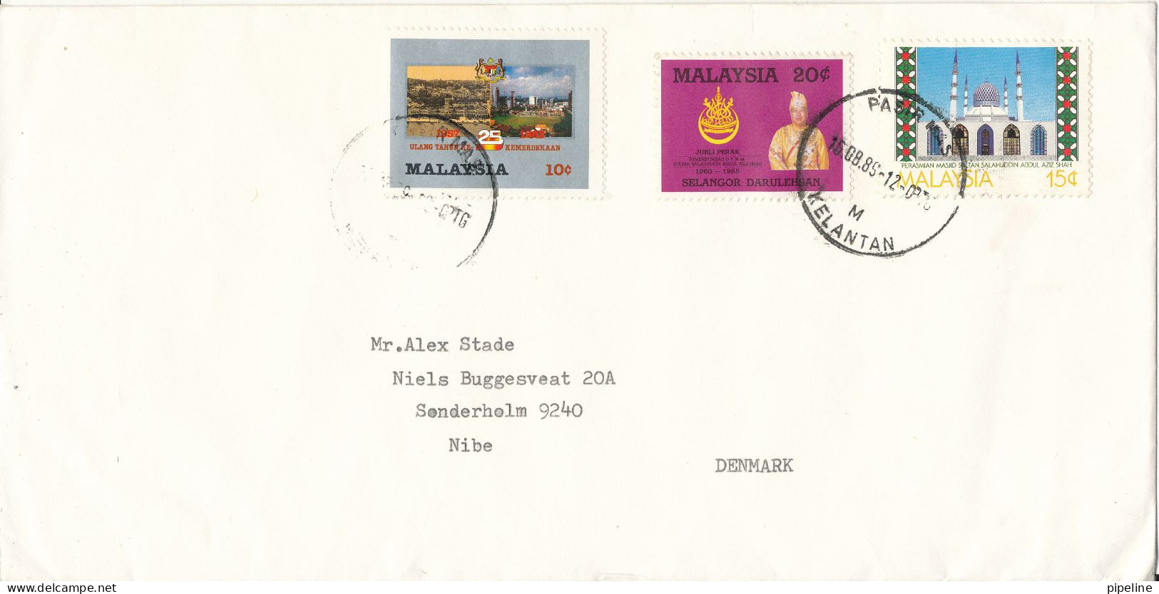 Malaysia Kelantan Cover Sent To Denmark 16-8-1989 Topic Stamps - Malasia (1964-...)