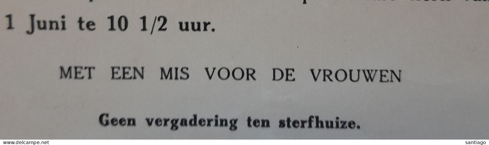 Overlijdensbrief Van Gustaaf Van OYE ( 1933 Brugge) Vermelding "met Een >H.Mis Voor De Vrouwen" - Publibels