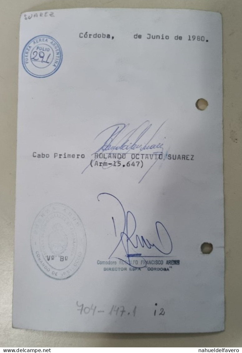 PH - Ph Original - 11,5 X 17.5 Cm - FUERZA AEREA ARGENTINA - FOTO PERFIL OFICIAL Y FIRMA CABO PRIMERO - 1980 - Guerra, Militares