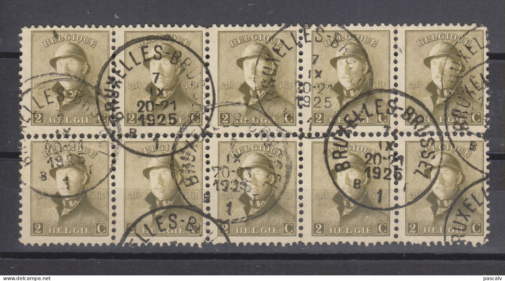 COB 166 Bloc De 10 Oblitération Centrale BRUXELLES 1 - 1919-1920 Albert Met Helm