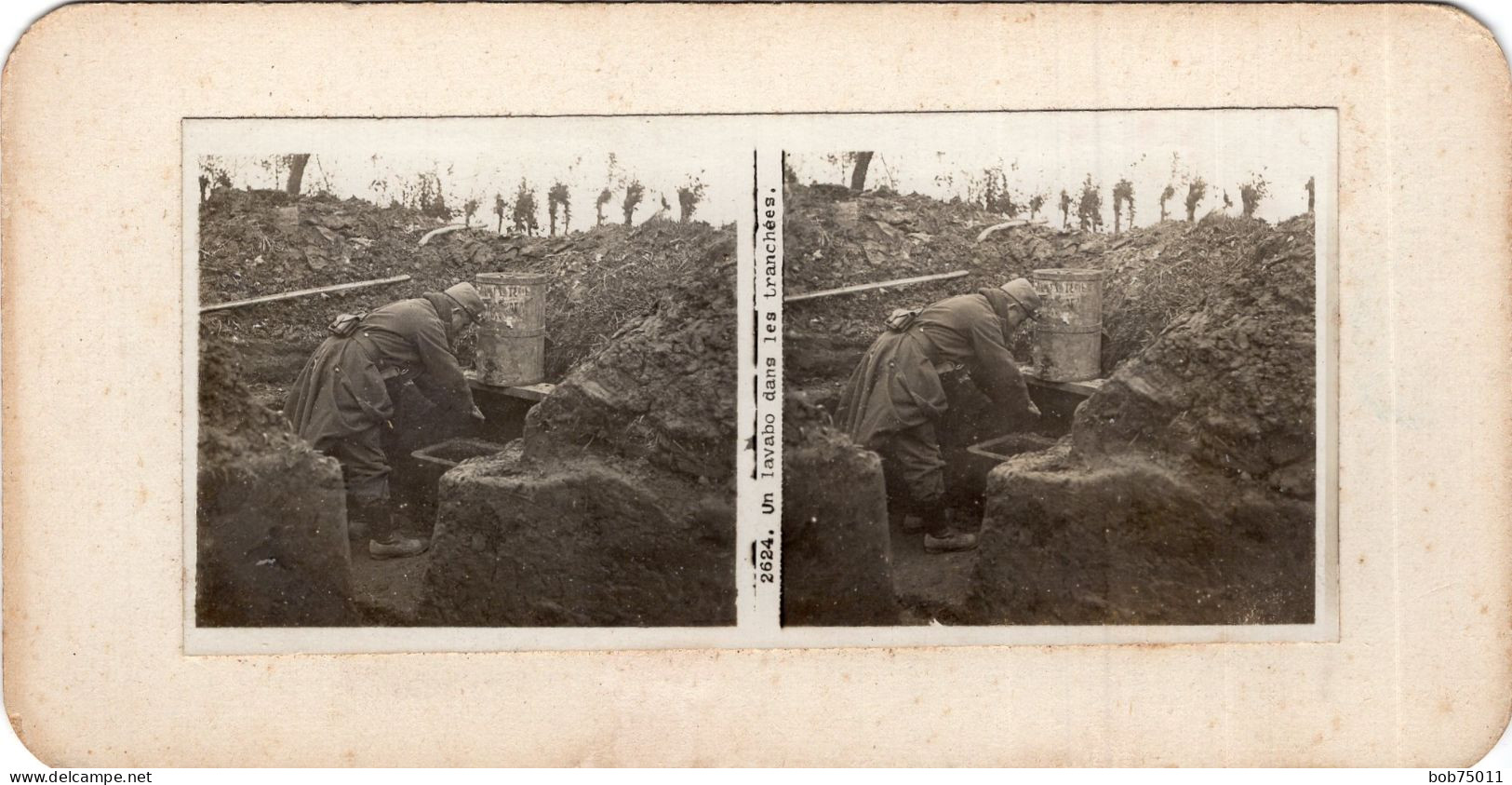 Photo Stéreoscopique , Un Lavabo Dans Les Tranchées - 1914-18