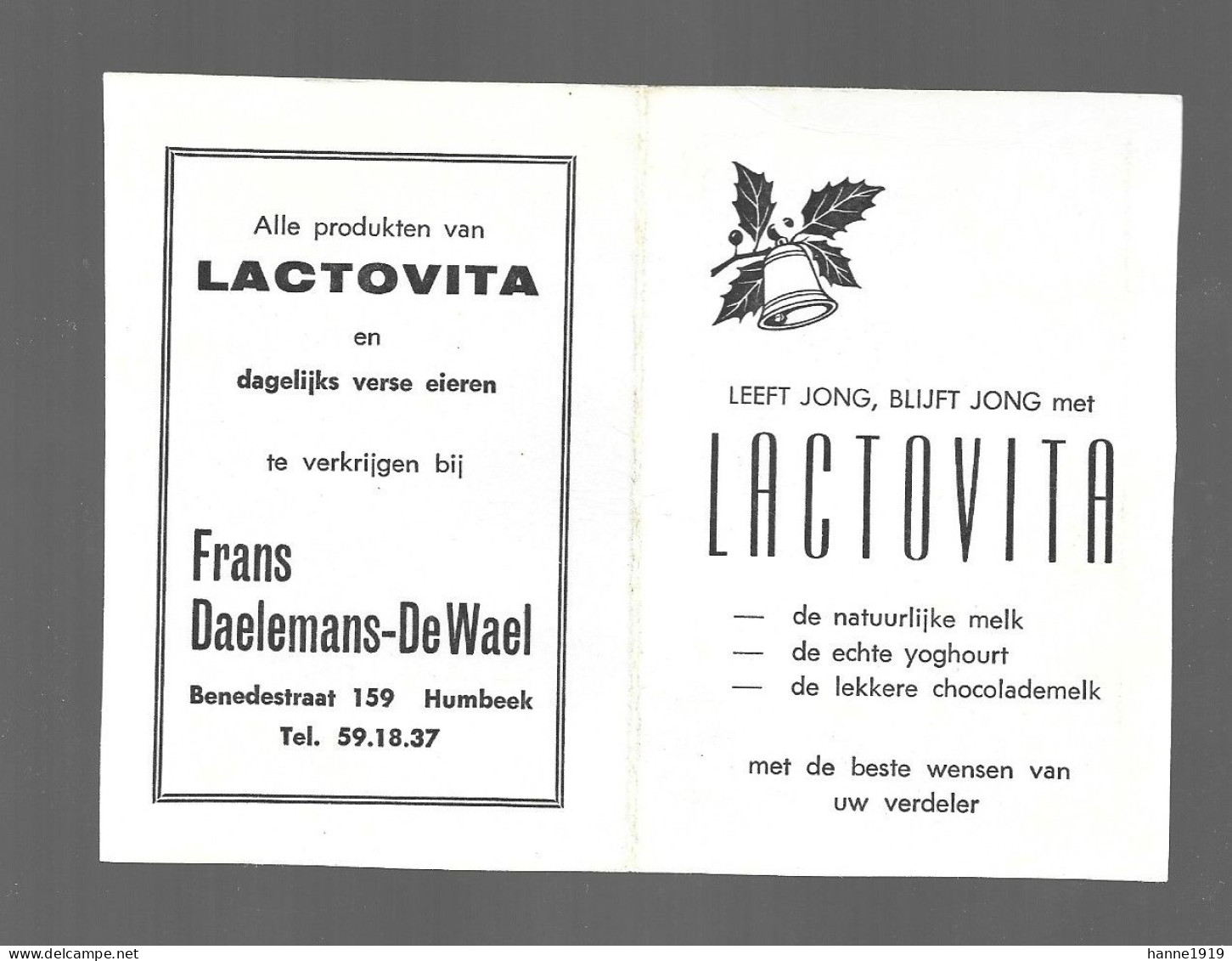 Humbeek Benedestraat Lactovia F. Daelemans - De Wael Kalender 1967 Calendrier Htje - Petit Format : 1971-80