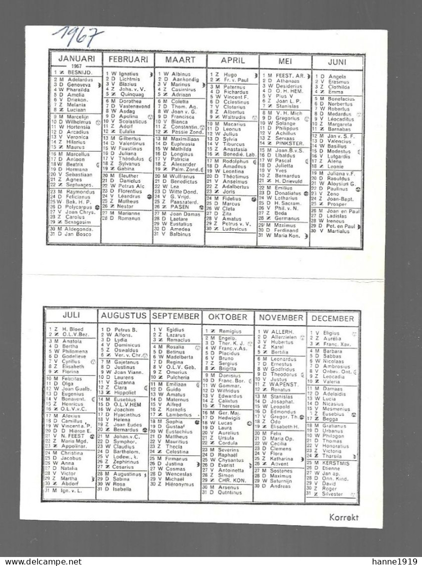 Humbeek Benedestraat Lactovia F. Daelemans - De Wael Kalender 1967 Calendrier Htje - Klein Formaat: 1971-80