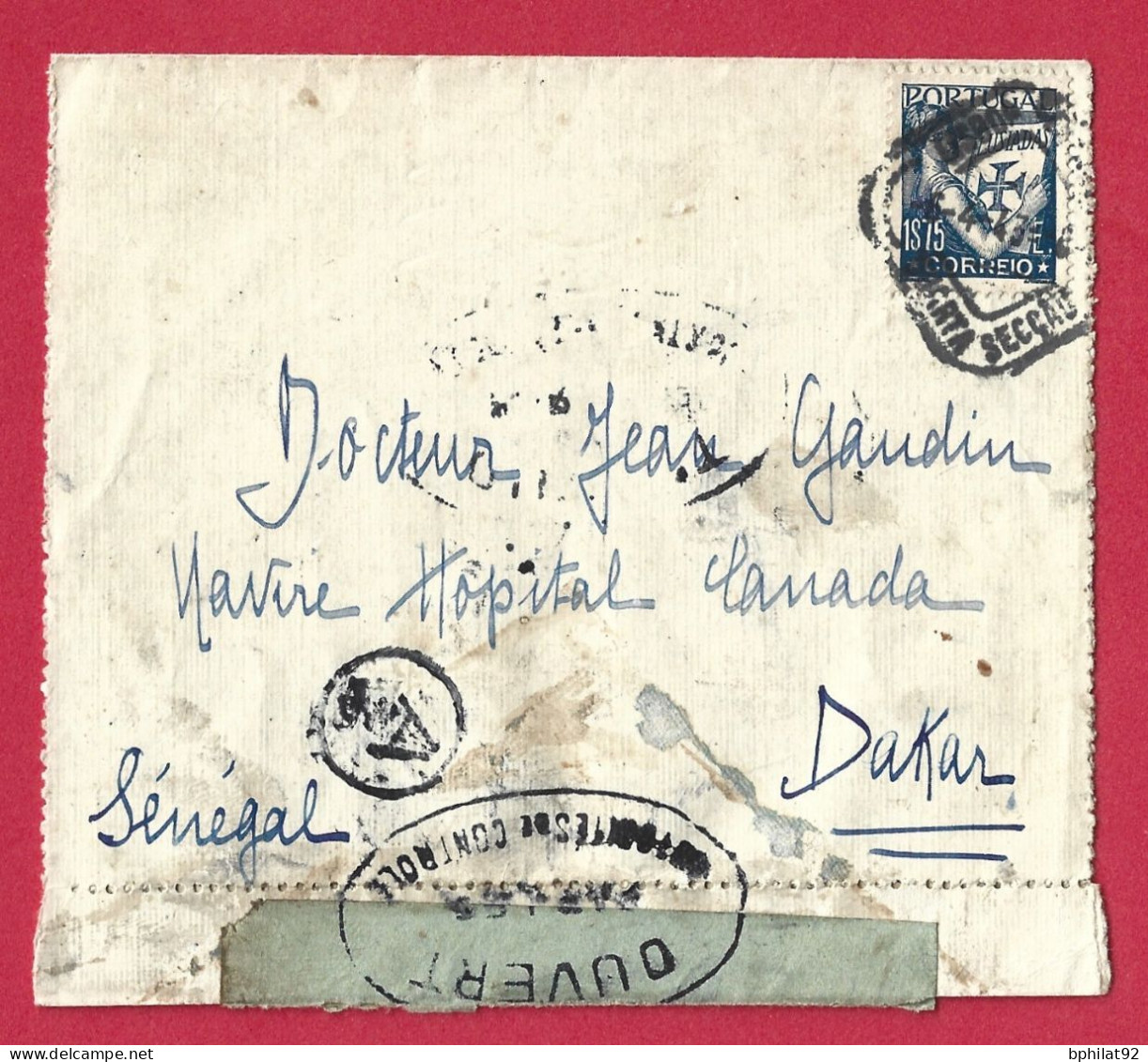 !!! PORTUGAL, LETTRE POUR DAKAR, SÉNÉGAL DE 1943 AVEC CENSURE - Lettres & Documents