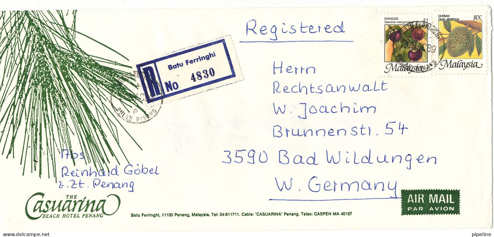 Malaysia Registered Cover Sent Air Mail To Germany Batu Ferringhi 29-3-1989 With More Postmarks On The Backside Of The C - Maleisië (1964-...)