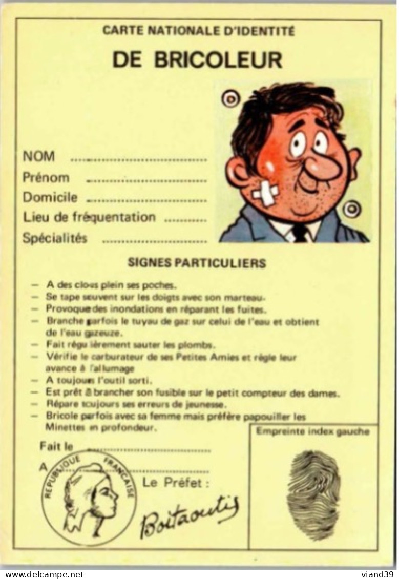 Carte Nationale D'identité De BRICOLEUR.   Editions Lyna.   Datée Aout 1975 - Humor