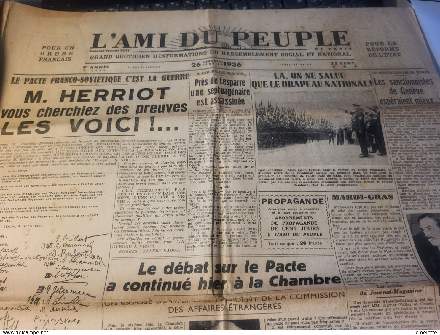 AMI PEUPLE 36 /HERRIOT PACTE FRANCO SOVIETIQUE /LESPARRE ASSASSINAT/FLANDIN / CHANCEL SAVON BONNAURE GASTON PUY EN VELAY - Autres & Non Classés