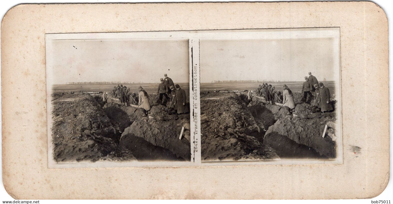 Photo Stéreoscopique , Tranchée En Construction - 1914-18