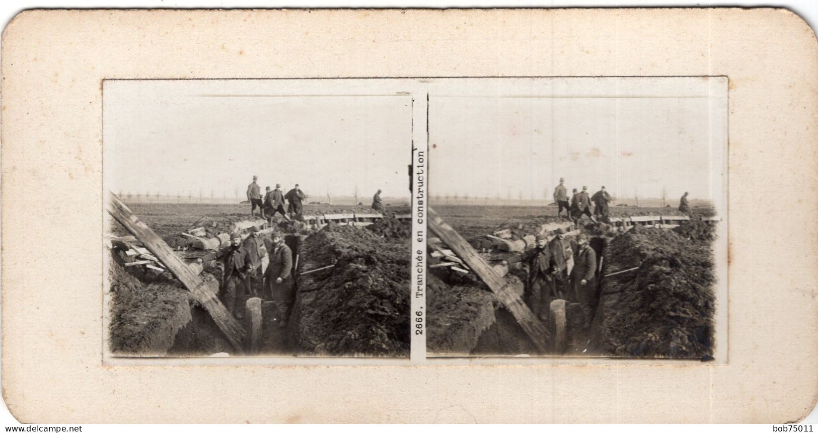 Photo Stéreoscopique , Tranchée En Construction - 1914-18