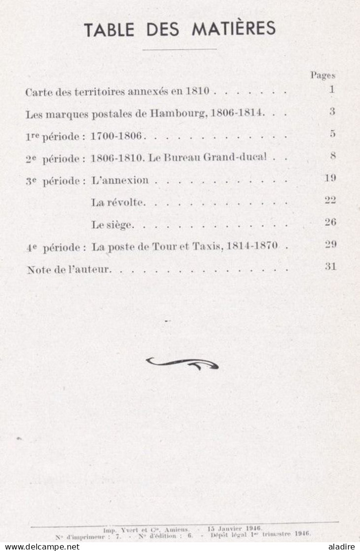 1946 - André LERALLE - Les Marques Postales Françaises De Hambourg Hamburg - Occupation Napoléonienne 1806 / 1814 - Philately And Postal History