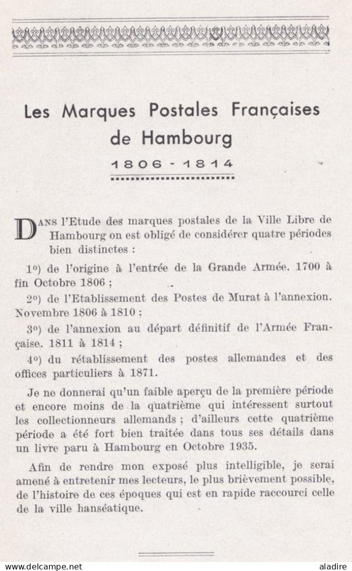 1946 - André LERALLE - Les Marques Postales Françaises De Hambourg Hamburg - Occupation Napoléonienne 1806 / 1814 - Philatélie Et Histoire Postale