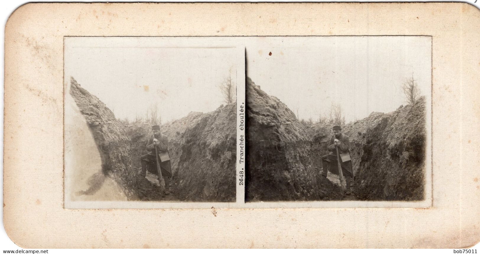 Photo Stéreoscopique , Tranchée éboulée - 1914-18