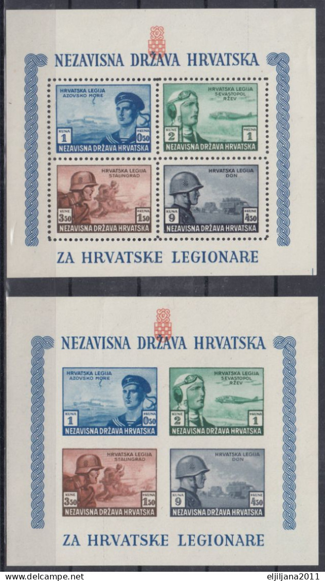 ⁕ Croatia NDH 1943 WW II ⁕ Croatian Legion Regiment Wehrmacht Army Soldier Aircraft Ship Mi.111-114 ⁕ MNH Block 5 A+B - Croatie