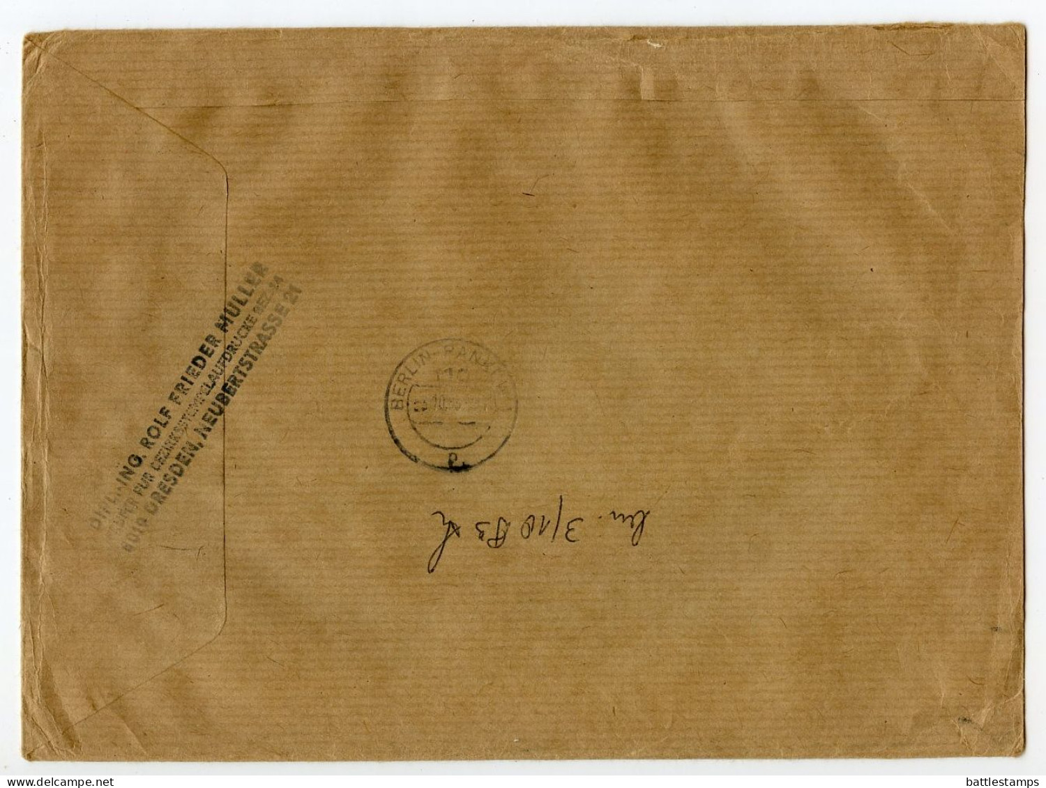 Germany, East 1983 Insured Mail V-Label Cover; Dresden To Berlin-Pankow; Mix Of Stamps - Brieven En Documenten