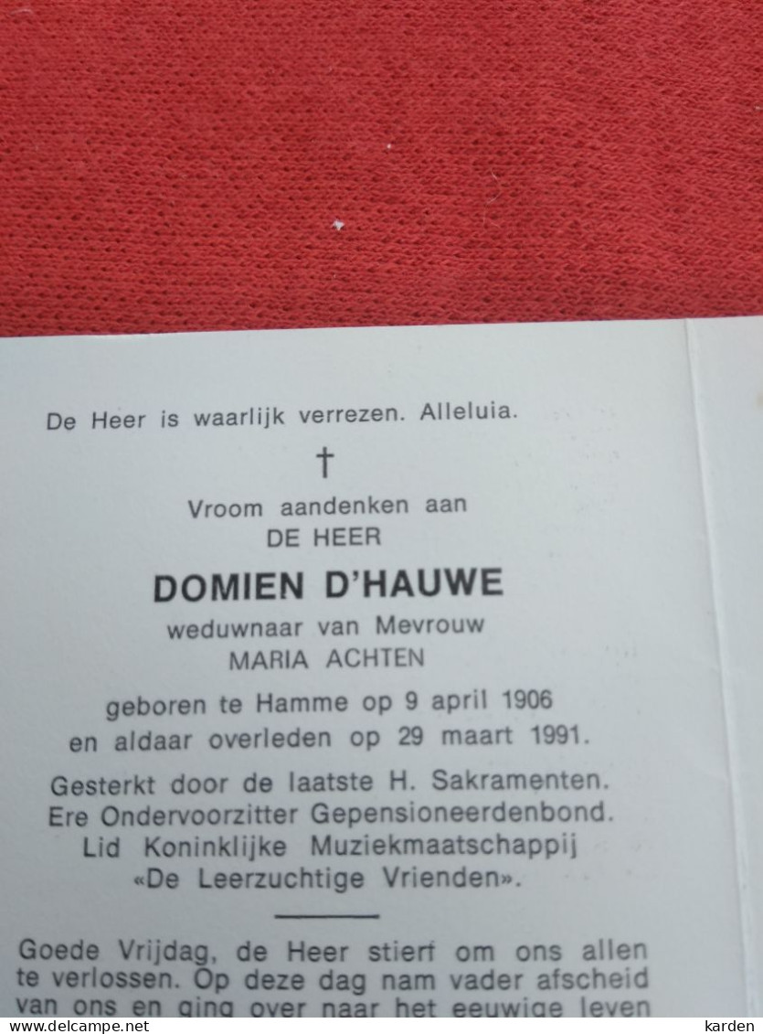 Doodsprentje Domien D'Hauwe / Hamme 9/4/1906 - 29/3/1991 ( Maria Achten ) - Religion & Esotérisme