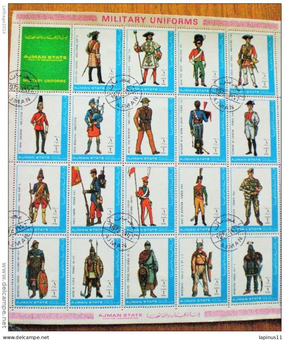 UAE, Trucial State,ajman , Complete Sheet Of 12 Stamps 1972 MILITARY COSTUMES L RARE - Adschman