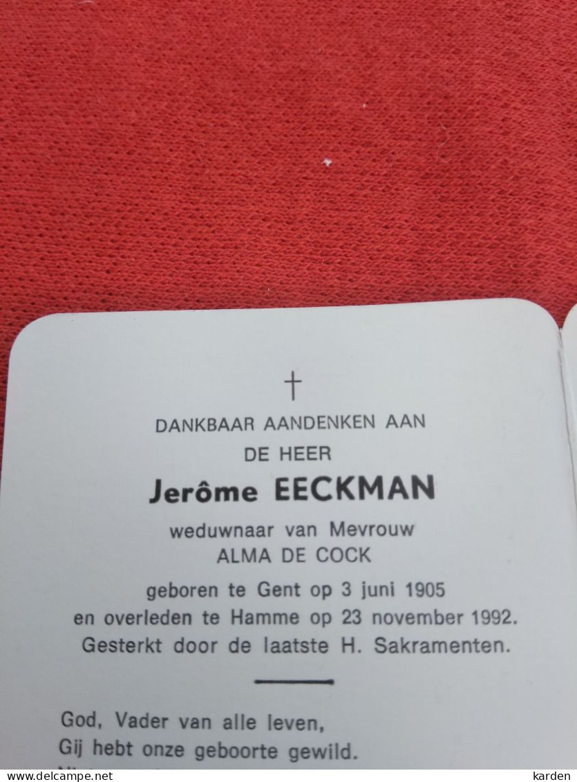 Doodsprentje Jerôme Eeckman / Gent 3/6/1905 Hamme 23/11/1992 ( Alma De Cock ) - Religion &  Esoterik