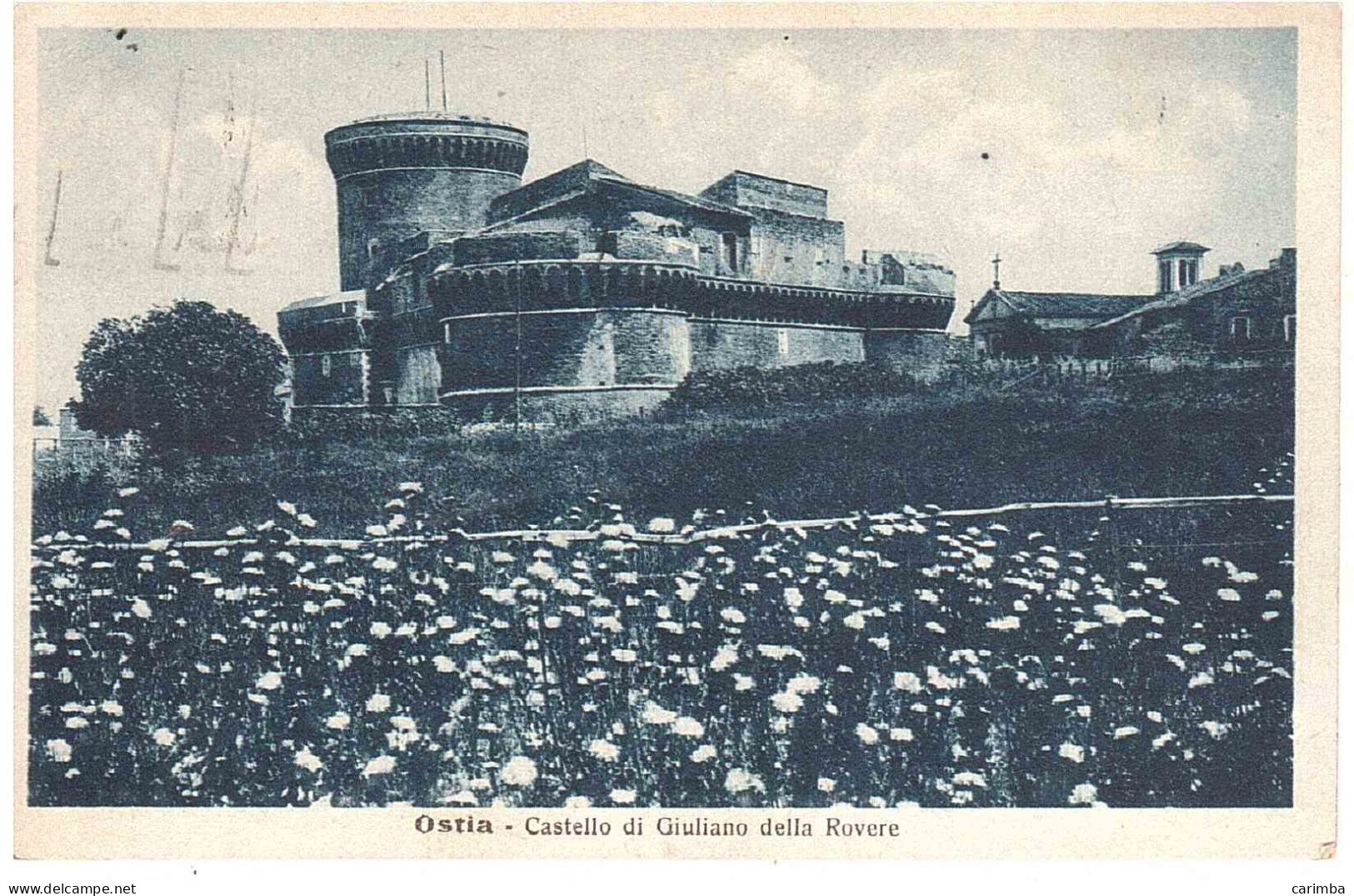 CARTOLINA OSTIA CASTELLO DI GIULIANO DELLA ROVERE ANNULLO TARGHETTA CHININO - Castillos