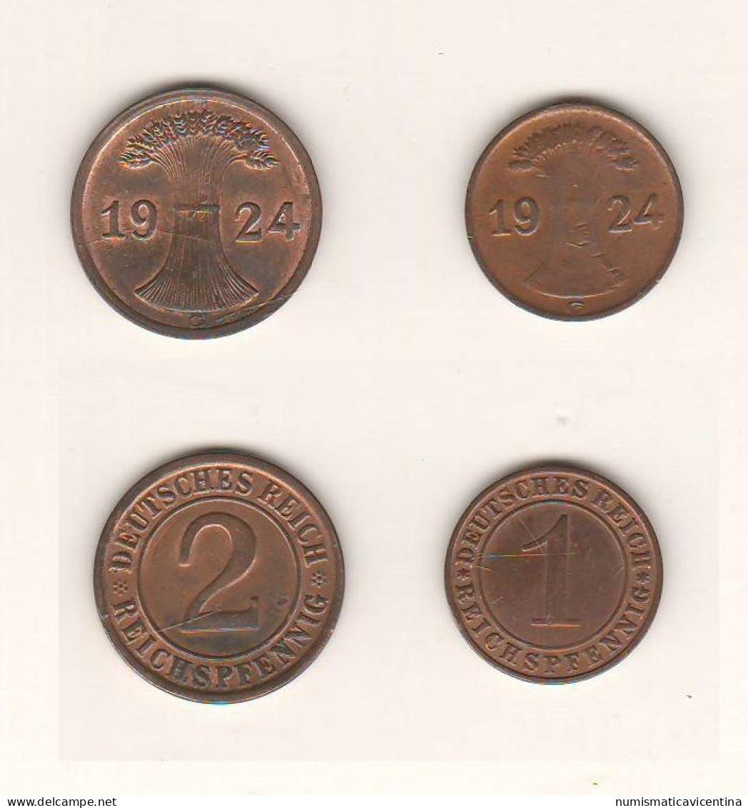 Deutsches Reich 1 + 2 Reichspfennig 1924 G Karlsruhe Mintmark Germany Allemagne - Other & Unclassified