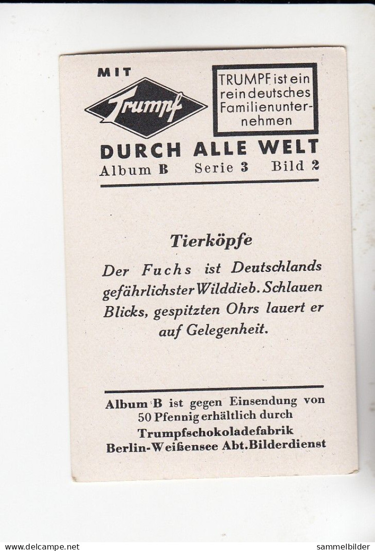 Mit Trumpf Durch Alle Welt Lustige Tierköpfe Der Fuchs  B Serie 3 #2 Von 1933 - Zigarettenmarken