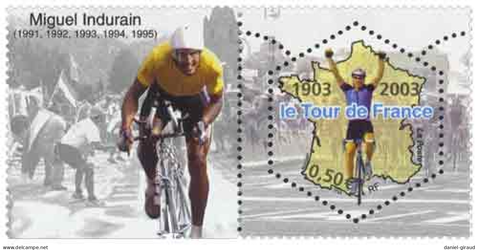 France 2003 Timbre N°YT 3583 MNH** Tour De France (1903-2003) + Vignette Miguel Indurain - Neufs