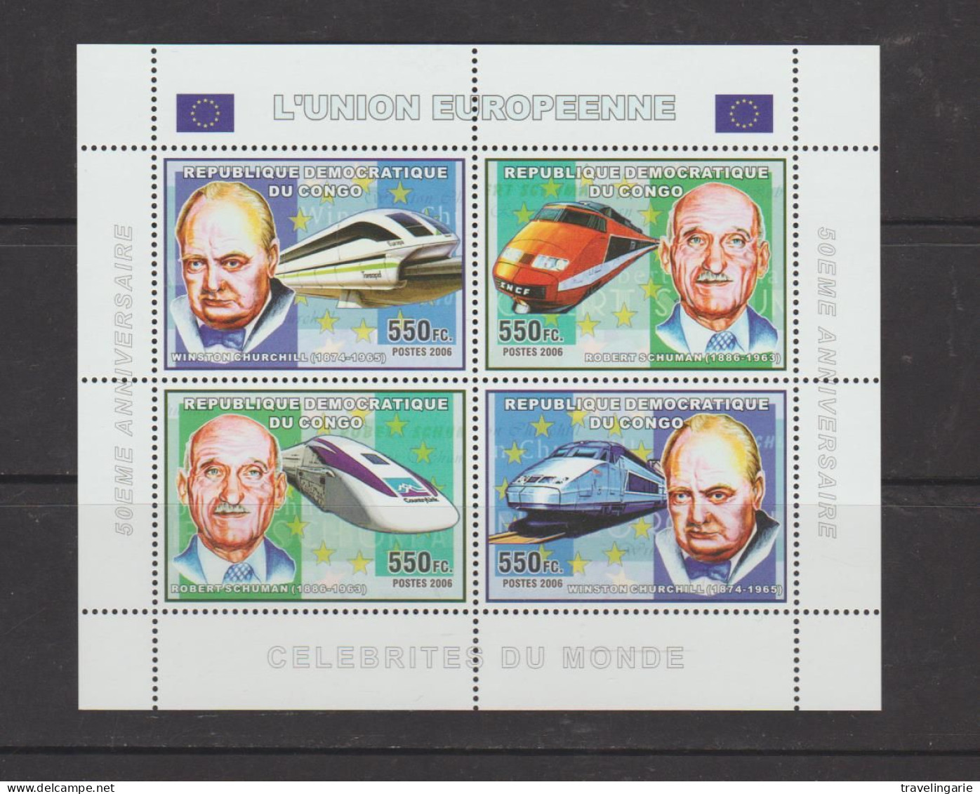 Democratic Republic Of Congo 2006 European Union Set With Trains, Churchill, Schuman Etc. MNH ** - Idee Europee