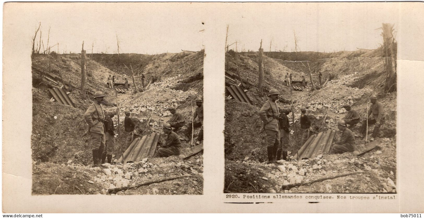 Photo Stéréoscopique De 14-18 , Position Allemande Conquises , Nos Troupes S'installe - 1914-18