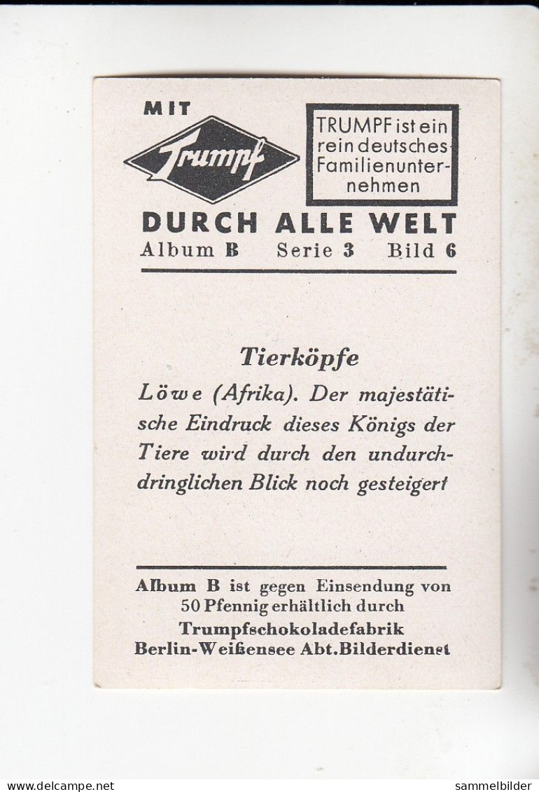 Mit Trumpf Durch Alle Welt Lustige Tierköpfe Löwe ( Afrika )  B Serie 3 #6 Von 1933 - Zigarettenmarken