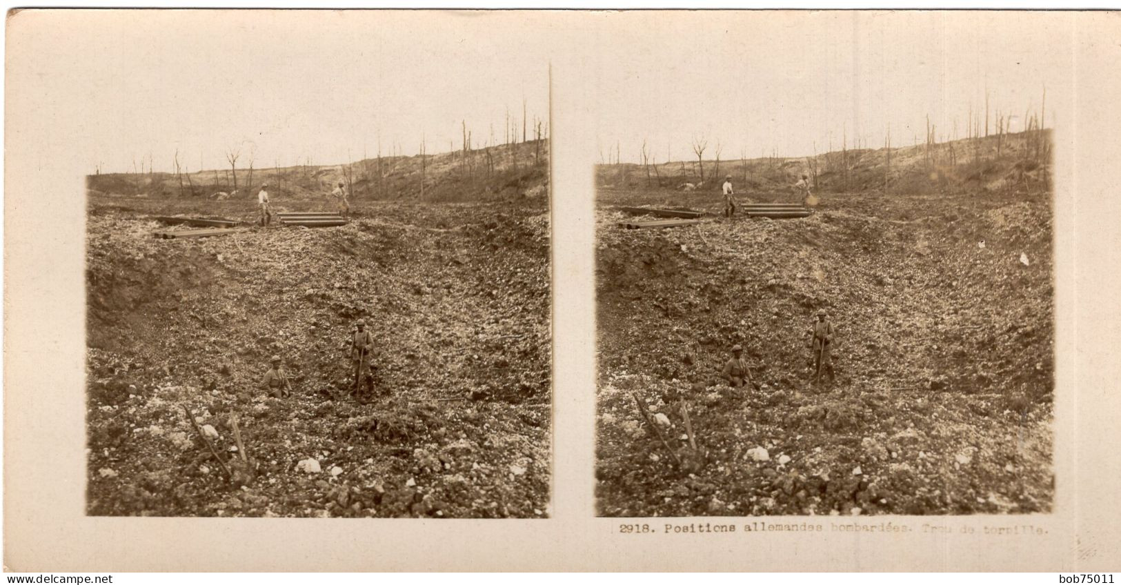 Photo Stéréoscopique De 14-18 , Position Allemande Bombardées, Trou De Torpille - 1914-18