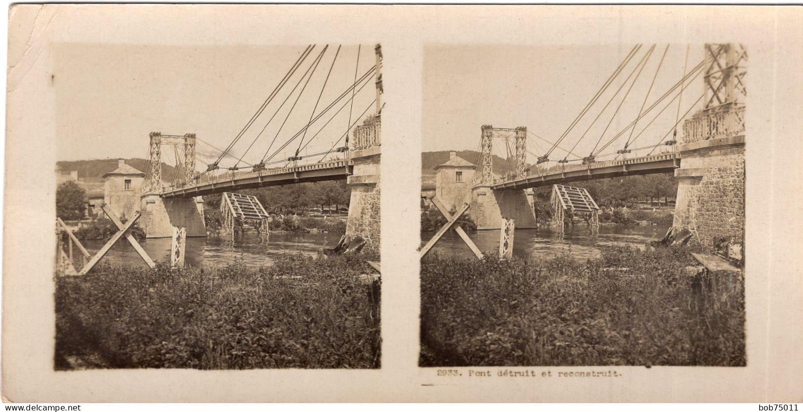 Photo Stéréoscopique De 14-18 , Pont Détruit Et Reconstruit - 1914-18