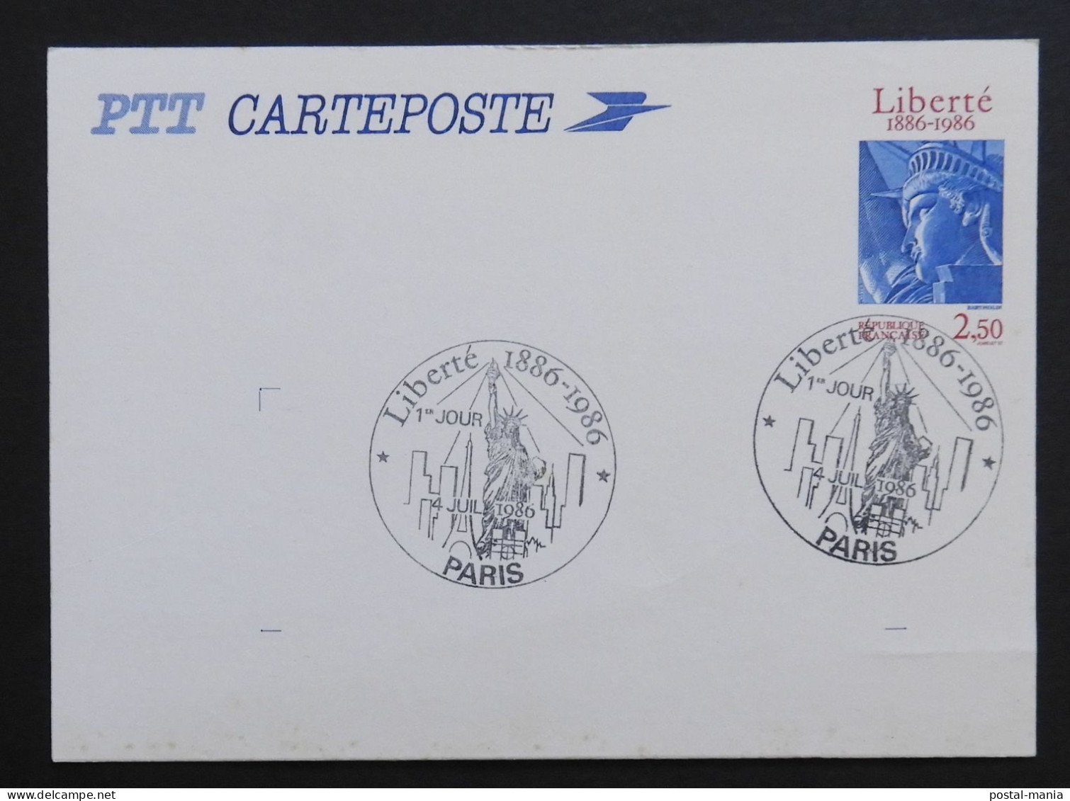 France ENTIER POSTAL CENTENAIRE DE LA STATUE DE LA LIBERTÉ Oblitéré // B 57 - Oblitérés