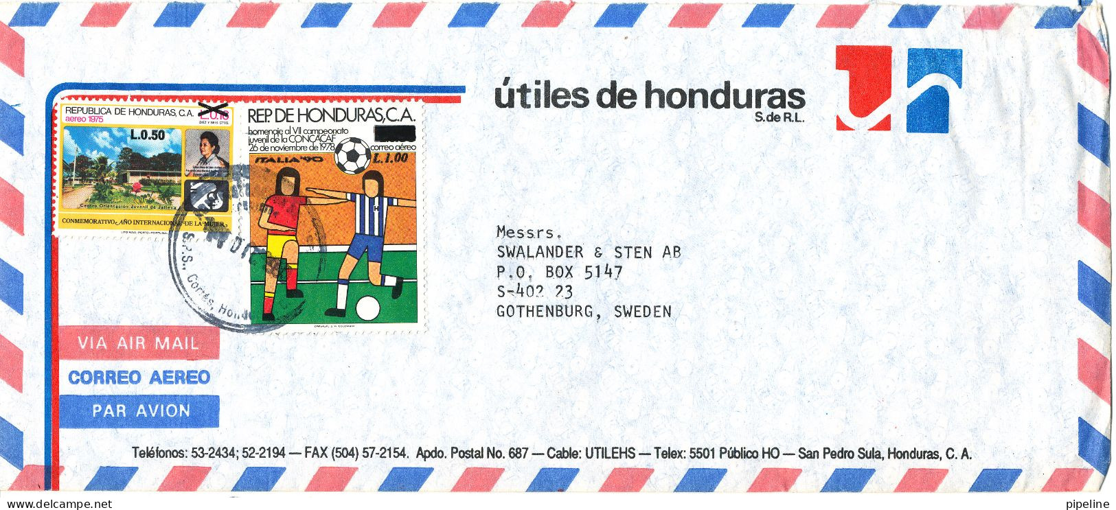 Honduras Air Mail Cover Sent To Sweden Soccer Football - Honduras