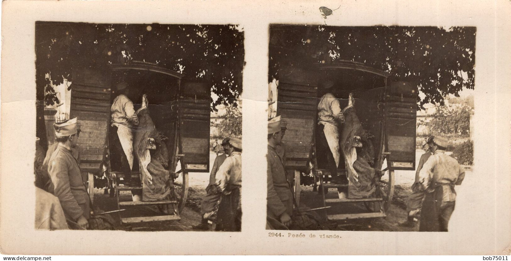 Photo Stéréoscopique De 14-18 , Pesée De Viande - 1914-18