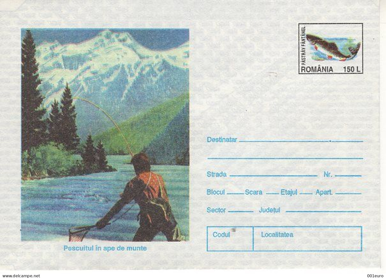 ROMANIA 136x1996: TROUT ANGLING, MOUNTAIN RIVER, Unused Prepaid Postal Stationery Cover - Registered Shipping! - Enteros Postales