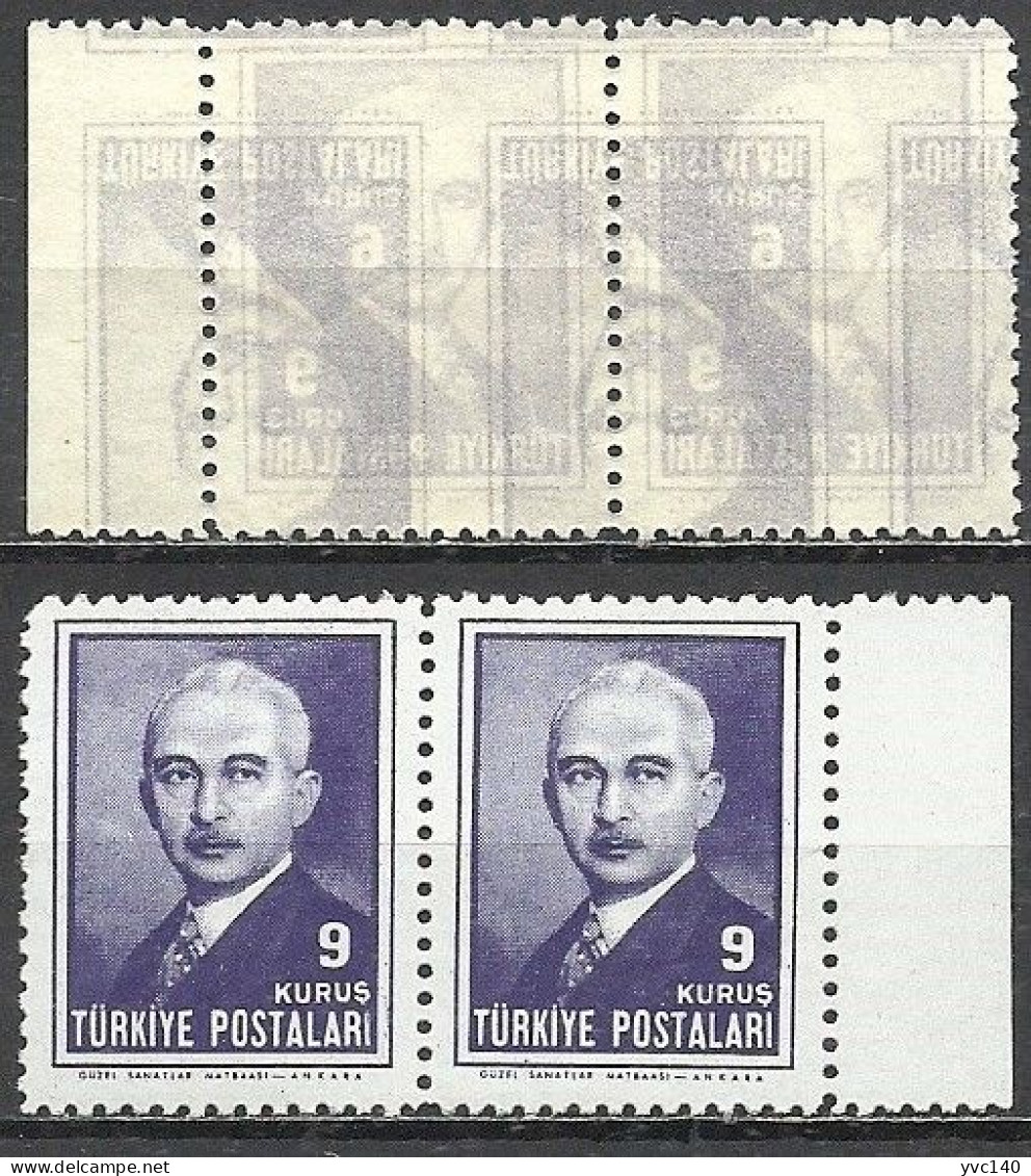 Turkey; 1946 3rd Inönü Issue 9 K. ERROR "Abklatsch Pair" - Neufs