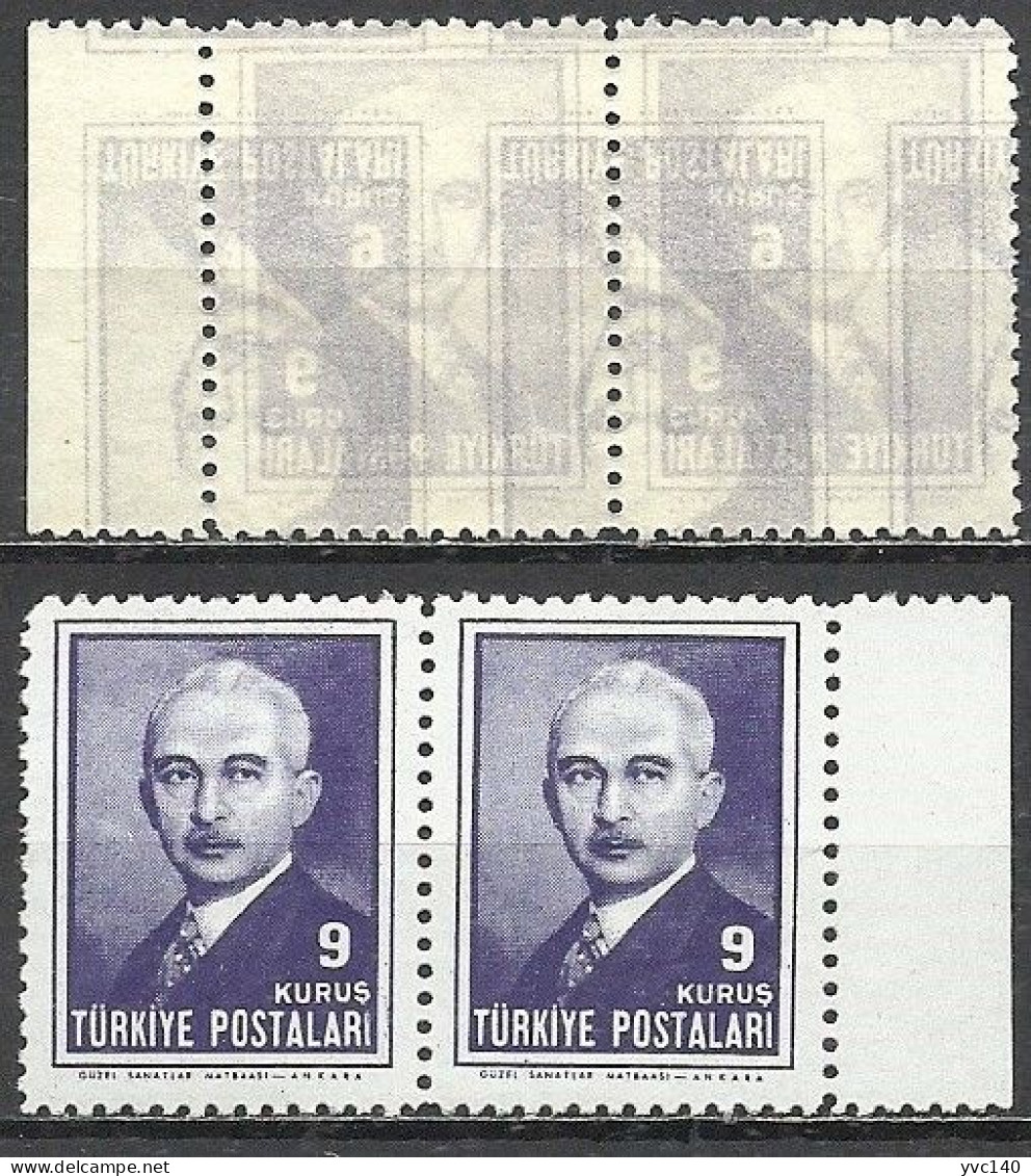 Turkey; 1946 3rd Inönü Issue 9 K. ERROR "Abklatsch Pair" - Unused Stamps