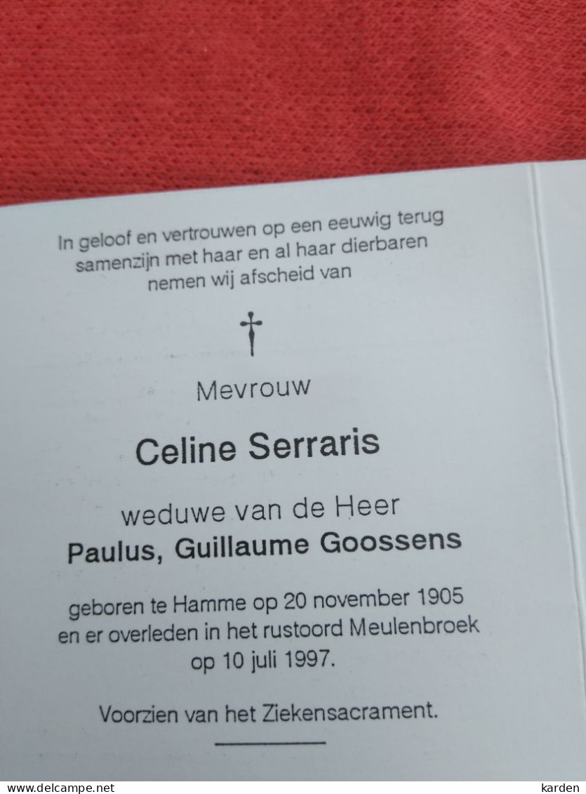 Doodsprentje Celine Serraris / Hamme 20/11/1905 - 10/7/1997 ( Paulus Guillaume Goossens ) - Religione & Esoterismo