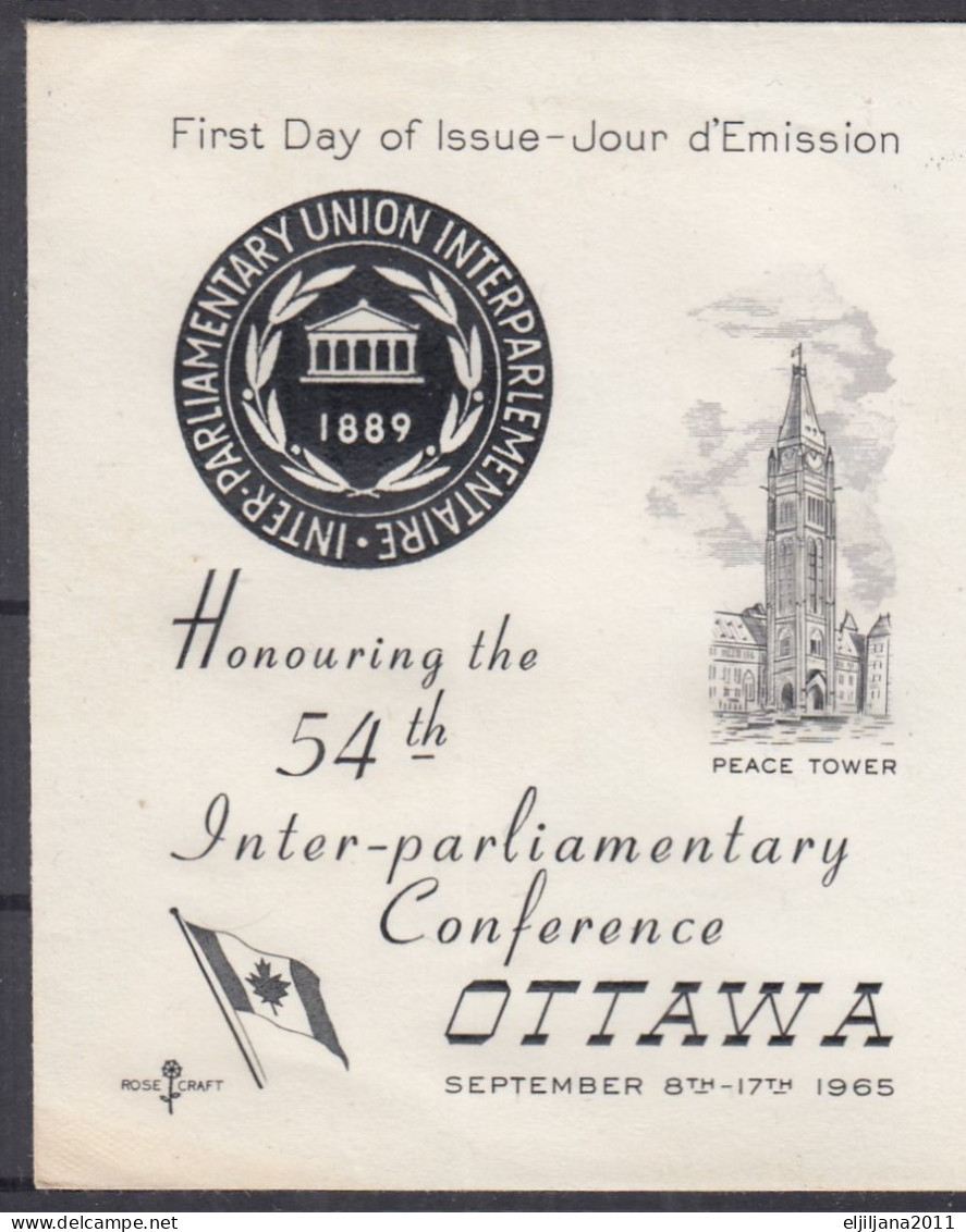 CANADA 1965 ⁕ FDC Cover Inter-Parliamentary Union, OTTAWA ⁕ WILLIAMS LAKE Postmark To Zagreb, Yugoslavia - 1961-1970