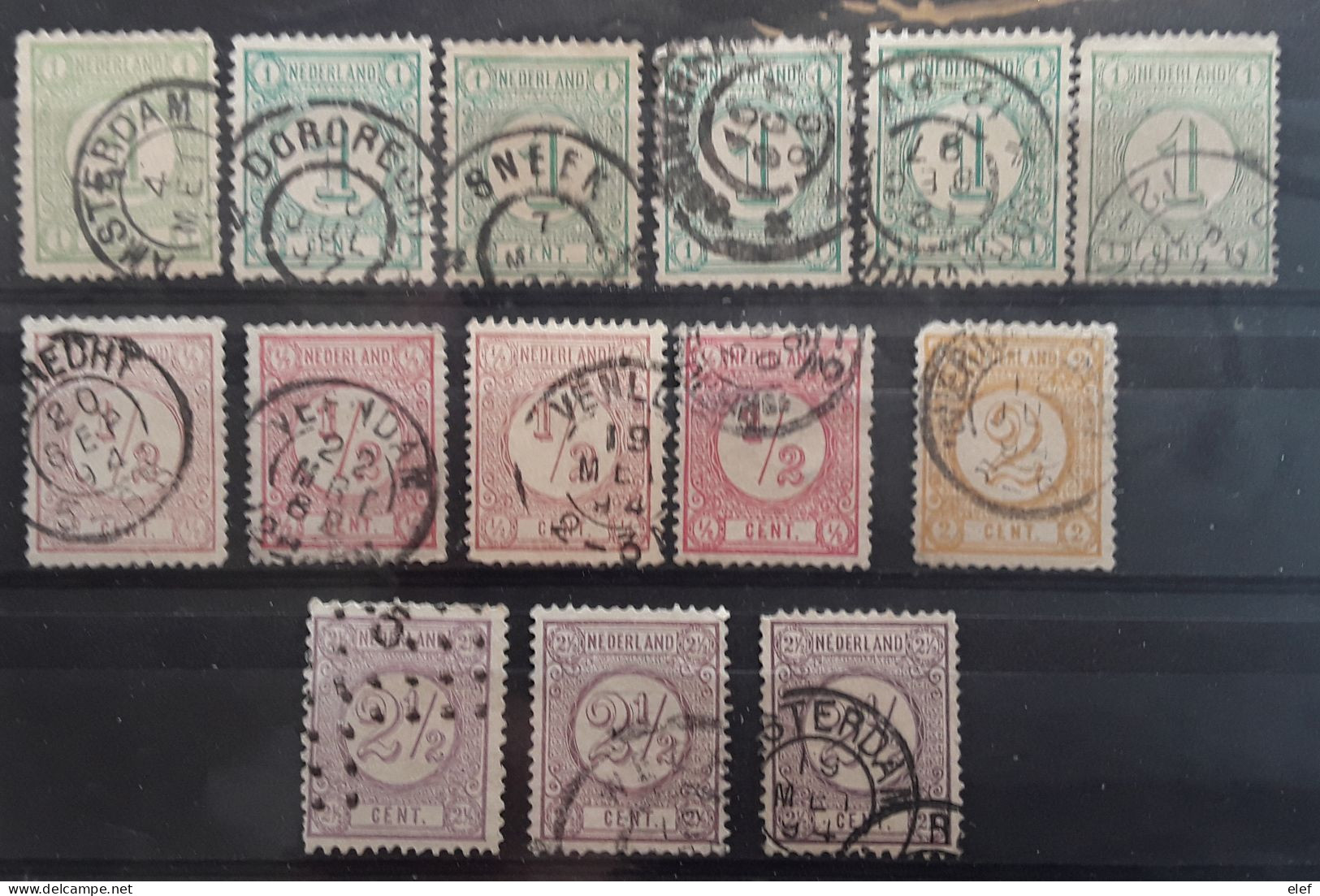 NEDERLAND PAYS BAS NETHERLANDS 1876 - 1894,Chiffres,serie 30 / 33,14 Timbres Avec Nuances, Perforation Cachets Divers - Used Stamps