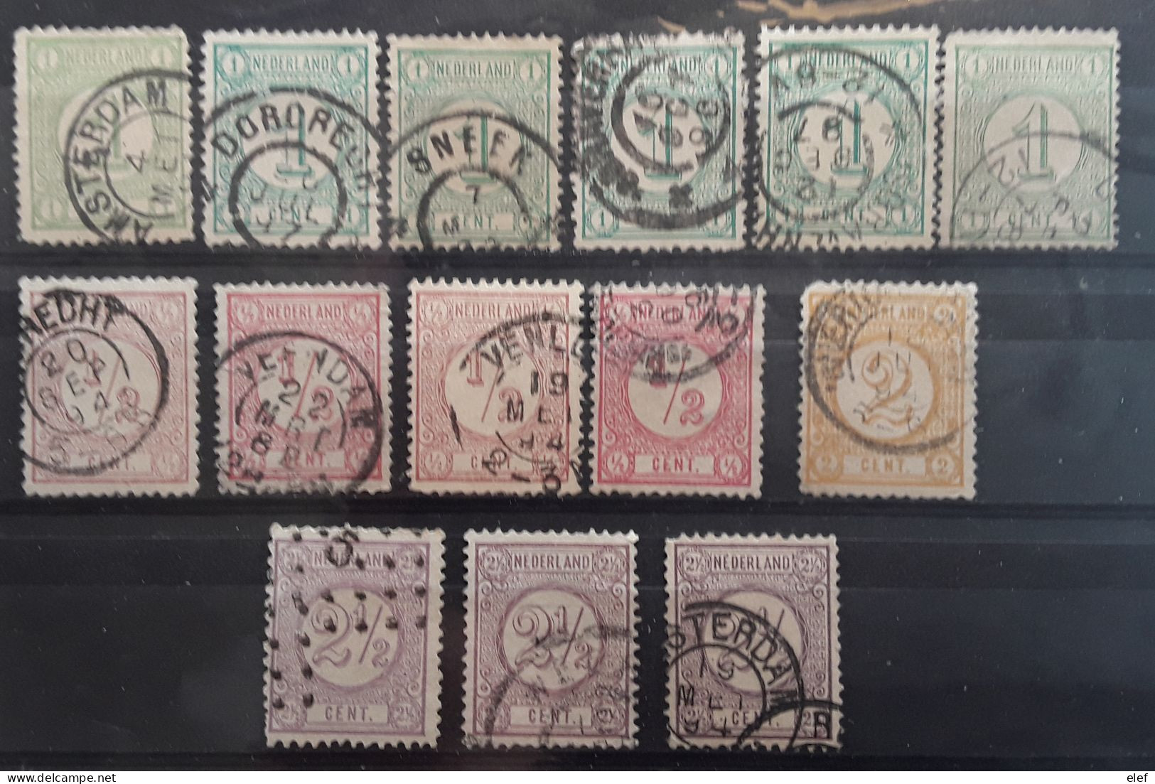 NEDERLAND PAYS BAS NETHERLANDS 1876 - 1894,Chiffres,serie 30 / 33,14 Timbres Avec Nuances, Perforation Cachets Divers - Usados