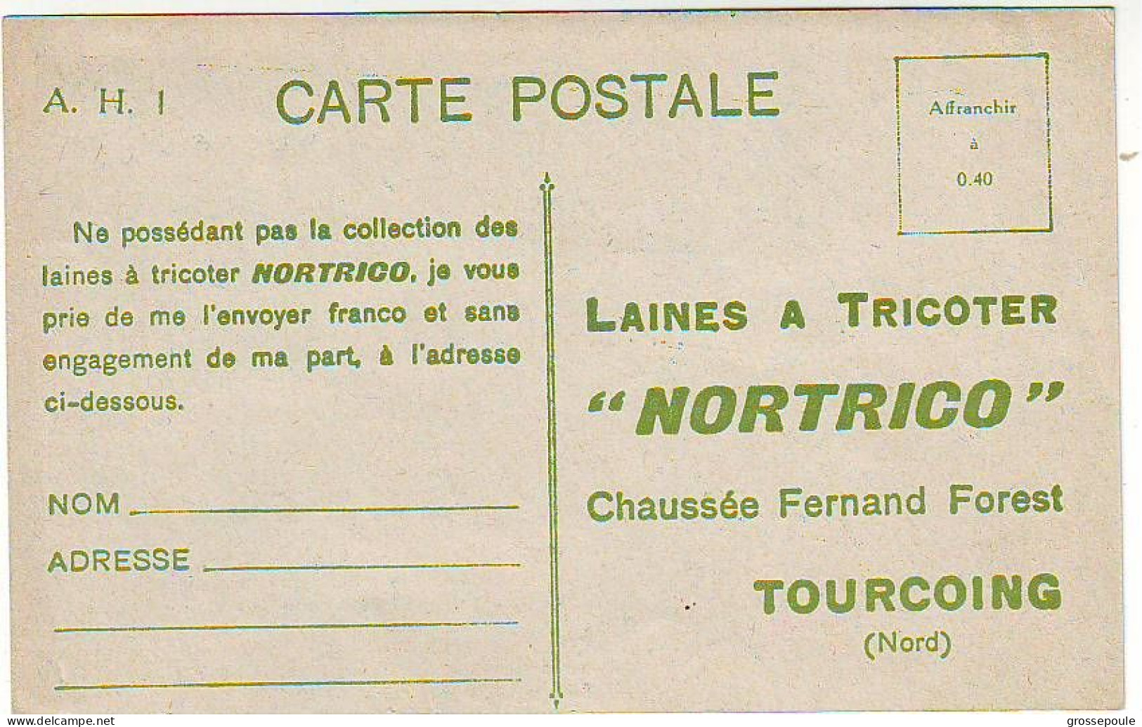 CARTE PUBLICITE LAINES A TRICOTER NORTRICO - TOURCOING - Artisanat