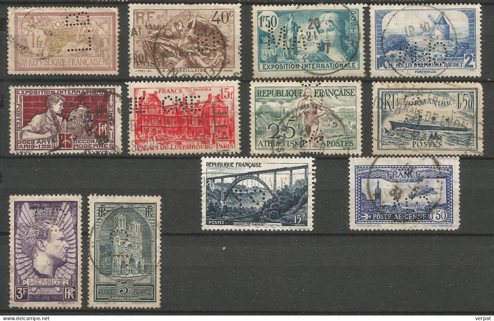 Lot Timbres PERFORES Sage, Blanc, Mouchon, Semeuse, Merson Cerès, Mariane, Poste Aérienne ...etc       A VOIR - Used Stamps