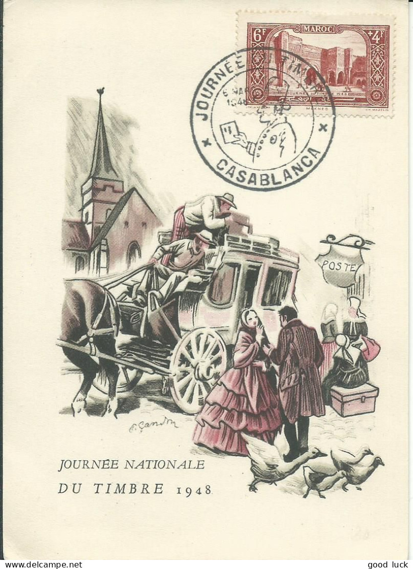 MAROC CARTE JOURNEE DU TIMBRE 1948 CASABLANCA   LETTRE COVER - Storia Postale