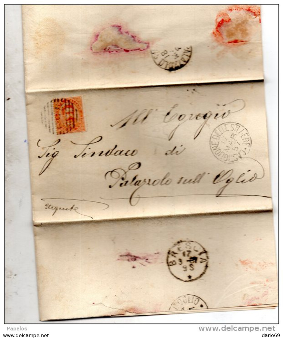 1887  LETTERA CON  ANNULLO  CASTIGLIONE DELLE STIVIERE MANTOVA + PALAZZOLO - Storia Postale