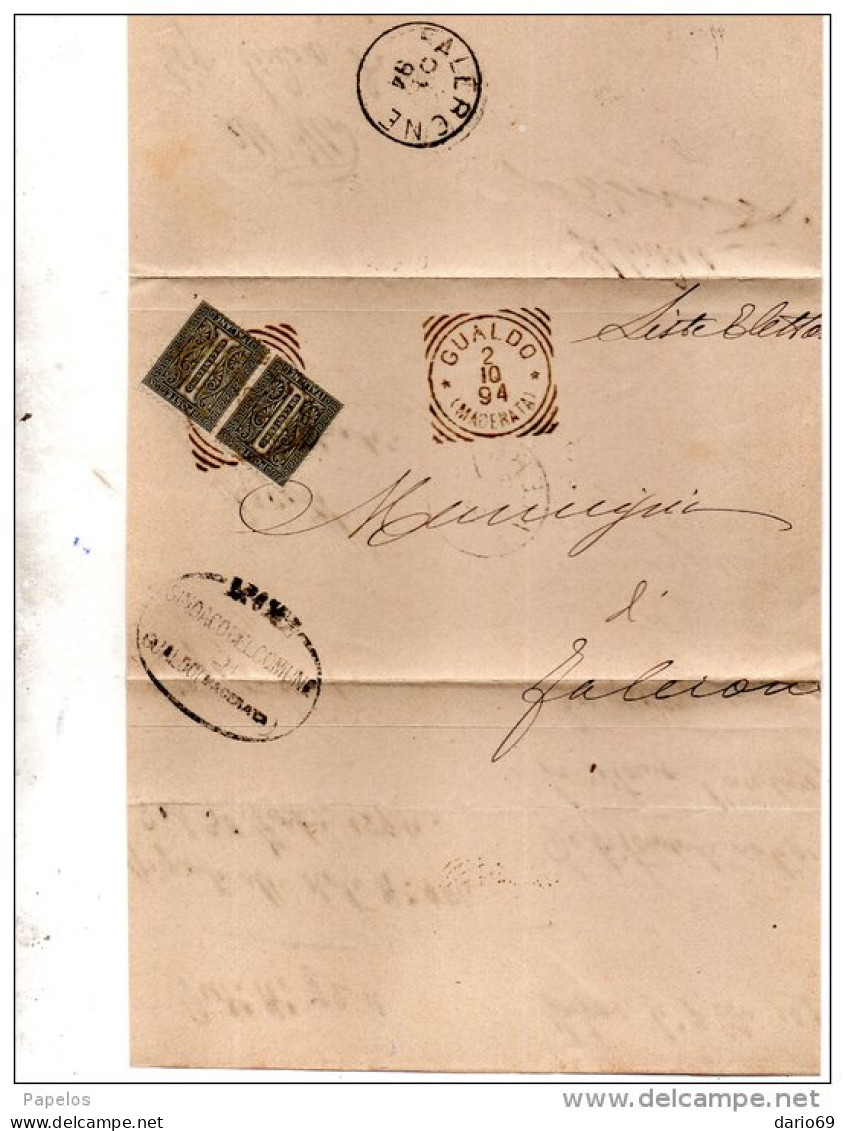 1894 LETTERA CON ANNULLO GUALDO MACERATA - Storia Postale